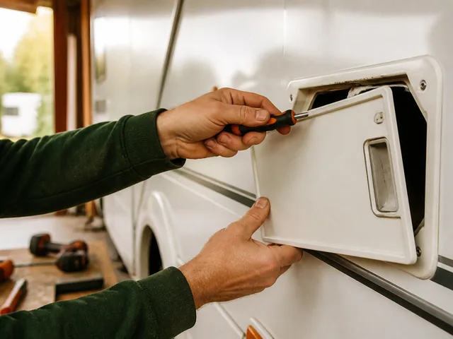Repairing a motorhome exterior hatch